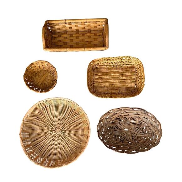 Other - Vintage Woven Boho Wall Basket Set 5 Pcs
